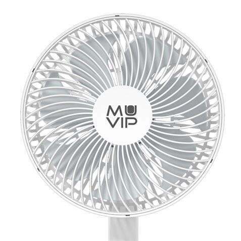 Ventilador de Mesa Portátil Oscilante Muvip 12W 19cm Diâmetro - 4 Velocidades - Oscilação até 70º - Ângulo Ajustável até 90º - Autonomia até 11h - Cor Branco