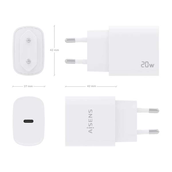 Carregador Aisens USB-C PD3.0 1 porta 1xUSB-C 20W - Branco