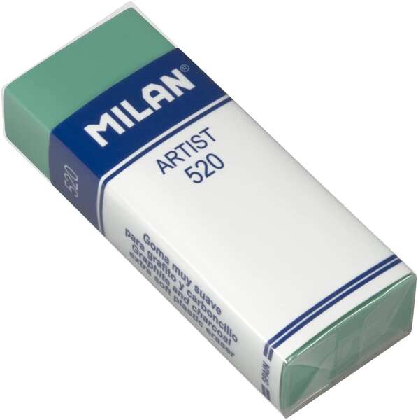 Milan Nata 520 Pack de 2 Borrachas Retangulares - Plástico - Faixa de Cartão Branco - Não Danifica o Papel - Verde