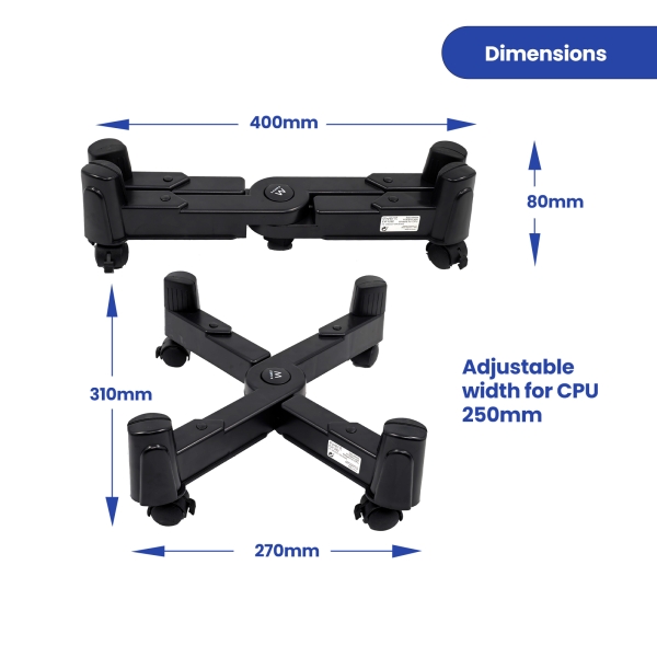 Suporte móvel para CPU Ewent EW1292 - Evita a eletricidade estática e as marcas - Ajustável até 25 cm - Até 25 kg - Preto