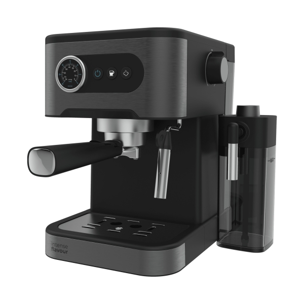 Máquina de café expresso Cecotec Power Espresso 20 Pro Latte - Capacidade de 1,5L - Pressão de 20 bar - Reservatório de 550ml - Bocal de vapor - Aquecedor de chávenas - Reservatório de leite - Visor com botões - Preto