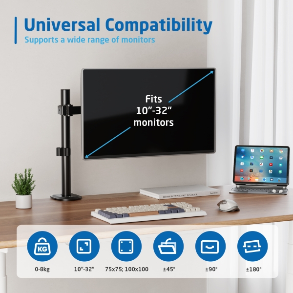 Suporte para monitor Ewent de 13 a 34 polegadas - VESA Max 100x100 - Peso máximo 9 kg - Preto