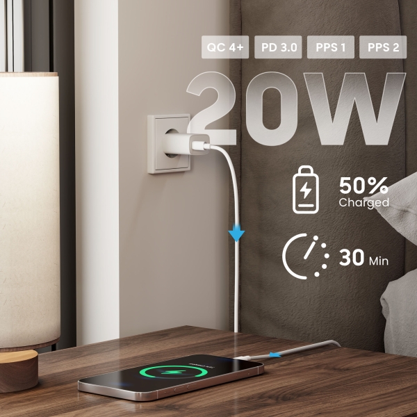 Carregador USB-C Ewent EW1320 20 W - Carregamento rápido - Alta eficiência - Cor branca