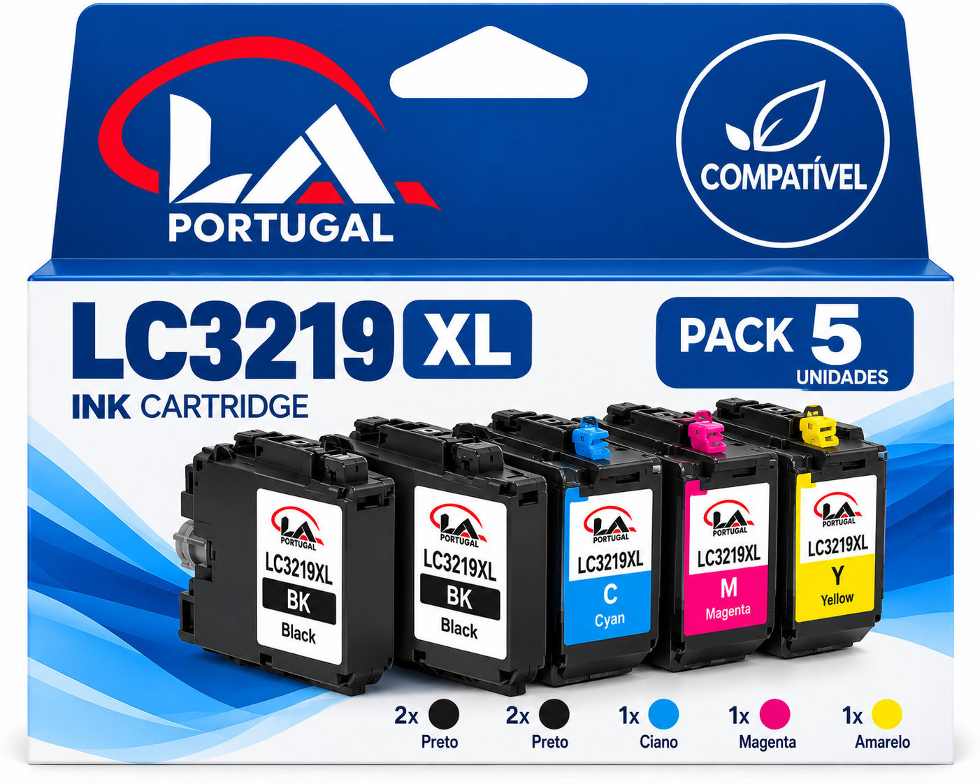 PACK 5 BROTHER  LC3219  - 2 PRETOS + 1 CADA COR COMPATIVEL