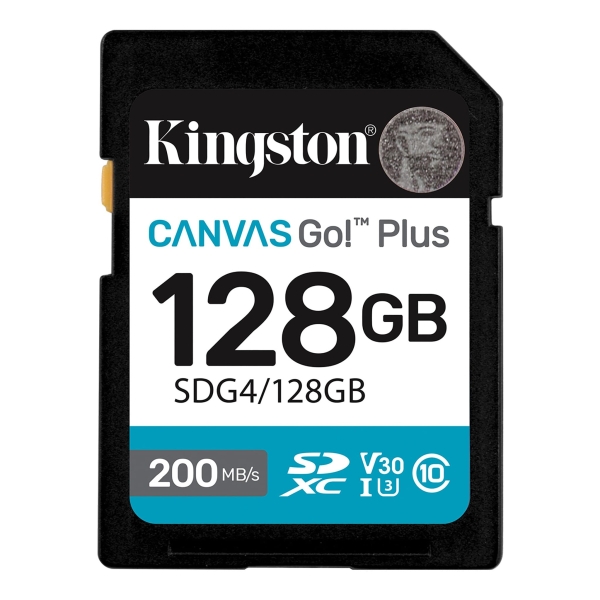 Cartão Kingston SDXC 128GB UHS-I U3 V30 Classe 10 200MB/s Canvas Go Plus