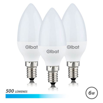 Elbat C37 Lâmpadas LED Pacote com 3 - 6W - 500LM - Base E14 - Luz Fria - Economia de Energia - Branco Frio