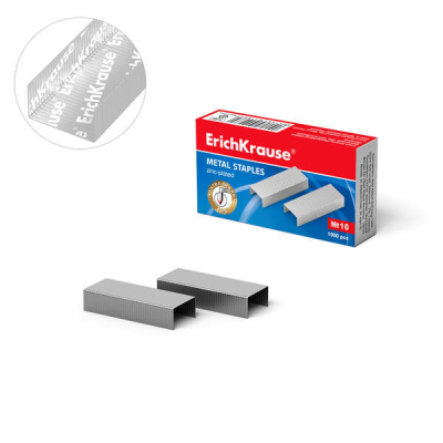 Caixa Erichkrause com 1000 Agrafos Galvanizados nº 10 - Agrafos para até 20 folhas - Alta qualidade e resistência melhorada - Resistente à corrosão - Cor prata
