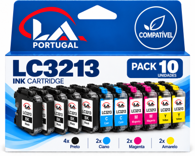 PACK 10 BROTHER LC3213 - 4 PRETOS + 2 CADA COR COMPATIVEIS