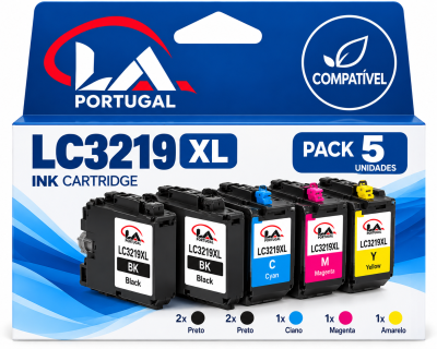PACK 5 BROTHER  LC3219  - 2 PRETOS + 1 CADA COR COMPATIVEL