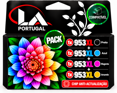 PACK TINTEIROS COMPATIVEIS COM HP 953XL - PRETO + 1 X HP 953XL CADA COR ( CHIP ANTI- ACTUALIZAÇÃO)