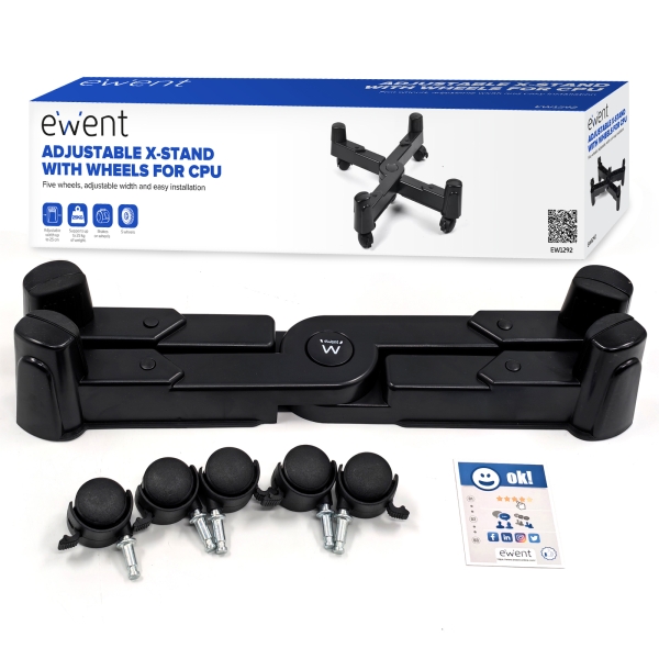 Suporte móvel para CPU Ewent EW1292 - Evita a eletricidade estática e as marcas - Ajustável até 25 cm - Até 25 kg - Preto