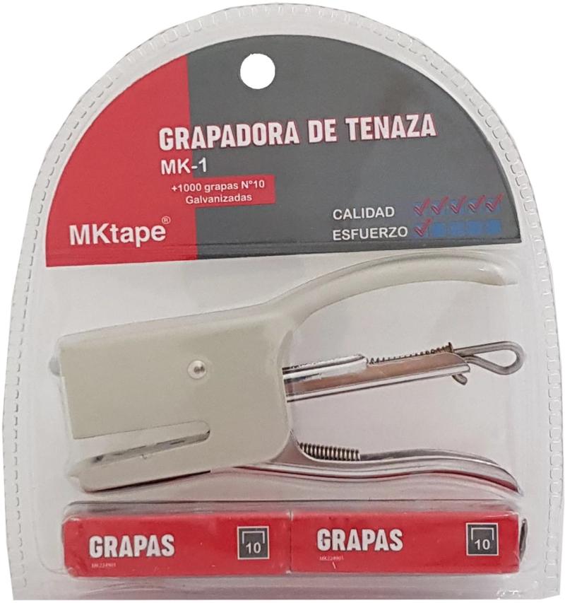 Pacote de Agrafador mini alicate MKtape MK1 + 1000 nº 10 grampos - até 12 folhas - cor branca