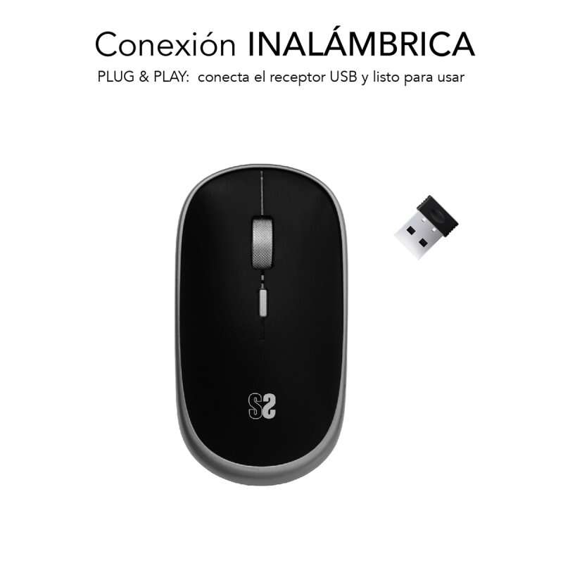 Rato sem fio Subblim Mini - Design ergonômico e elegante - Conexão USB Plug & Play - Tecnologia Silent Click - Ambidestro - Resolução ajustável - Durável e portátil - Preto
