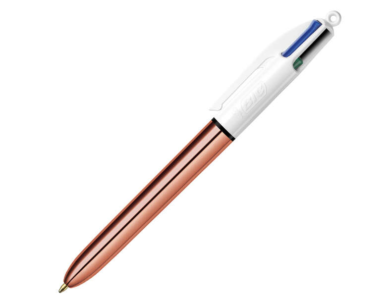 Caixa 12 Canetas Esferográfica Retrátil Bic 4 Cores Rosa Dourado - Ponta Média de 1,0 mm - Tinta à Base de Óleo - Corpo Rosa Metálico/Branco