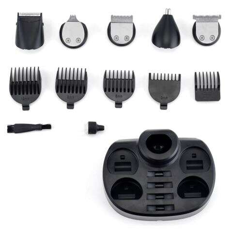 Máquina de Cortar Cabelo Multifunções Recarregável Muvip 5 em 1 - 4 Cabeças para Diferentes Áreas - Lâminas em Aço Inoxidável - Pentes de Diferentes Comprimentos - Autonomia até 45m