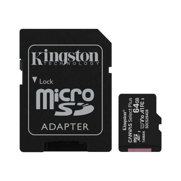 Cartão Kingston Micro SDXC 64GB Classe 10 100MB/s Canvas Select Plus + Adaptador -SDCS3/64GB