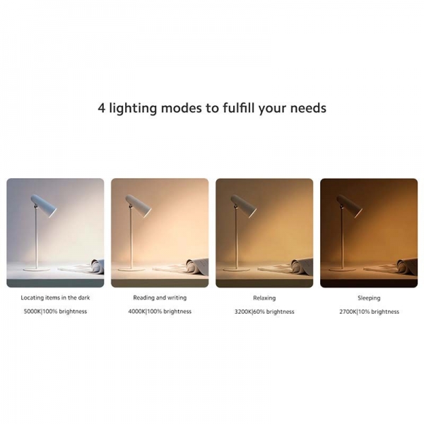 Candeeiro de mesa multifunções Xiaomi recarregável flexível 100lm - 3 modos: mesa, clipe e lanterna - Temperatura de cor até 5000K - Branco