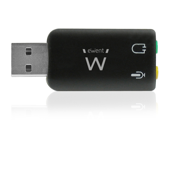 Adaptador de áudio USB Ewent EW3751 - 2 conectores de 3,5 mm para microfone e colunas - Som 5.1 - Preto
