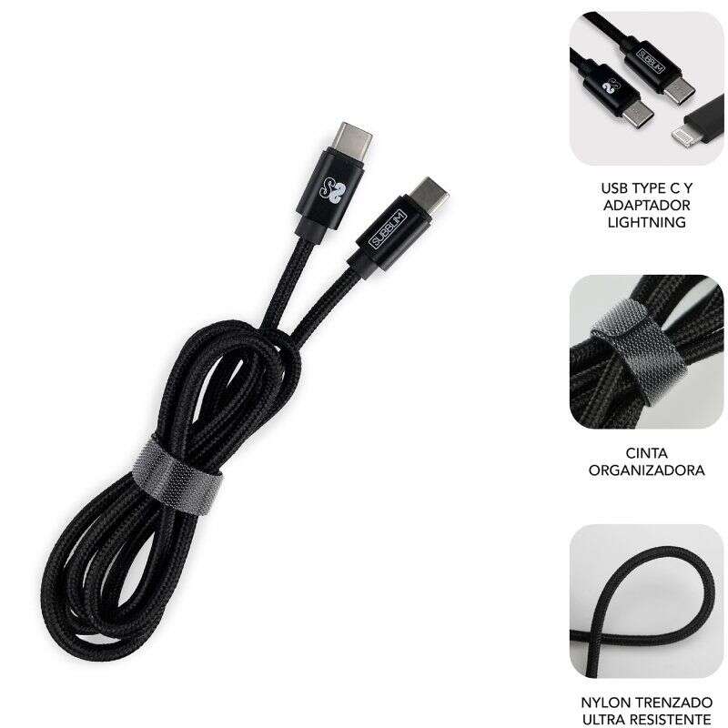 Carregador de isqueiro duplo Subblim PD20W + QC3.0 + cabo C para C/Lightning - Carregamento rápido - 2 portas USB C + USB A - Cabo USB C reversível com adaptador Lightning - Potência máxima de 20 W - Preto