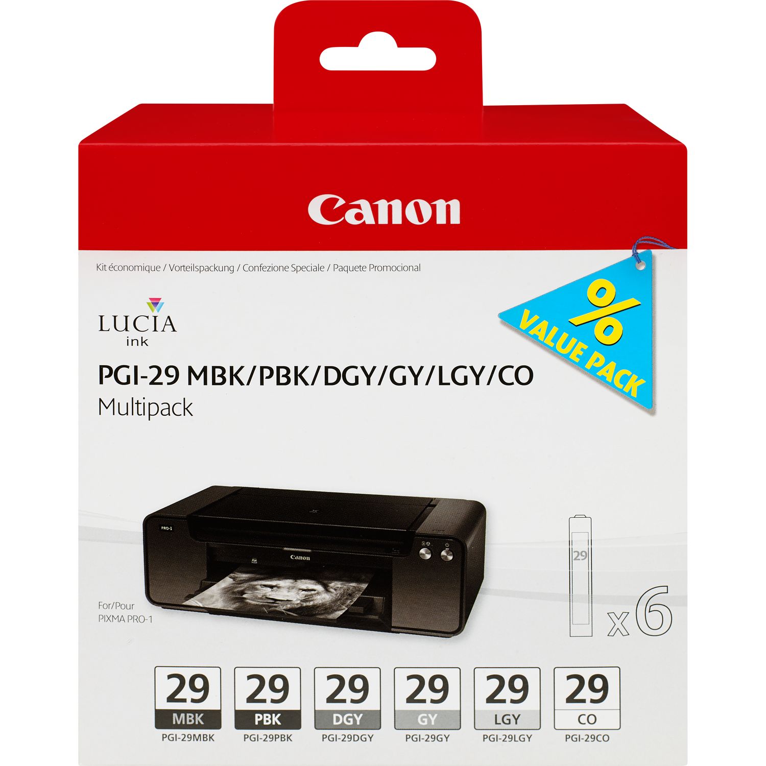 Pack Canon PGI29  - 6 unidades (pgi29mbk/pbk/ Dgy/g/lgy/co)