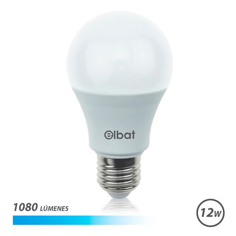 Lâmpada LED Elbat - Potência 12W - Lumens 1080 - Tipo de Luz 6500K Luz Fria - Casquilho E27 - Ângulo 220º - Dimensões 60X120mm - 30.000 Horas de Vida - 15.000 Luzes - Cor Branca