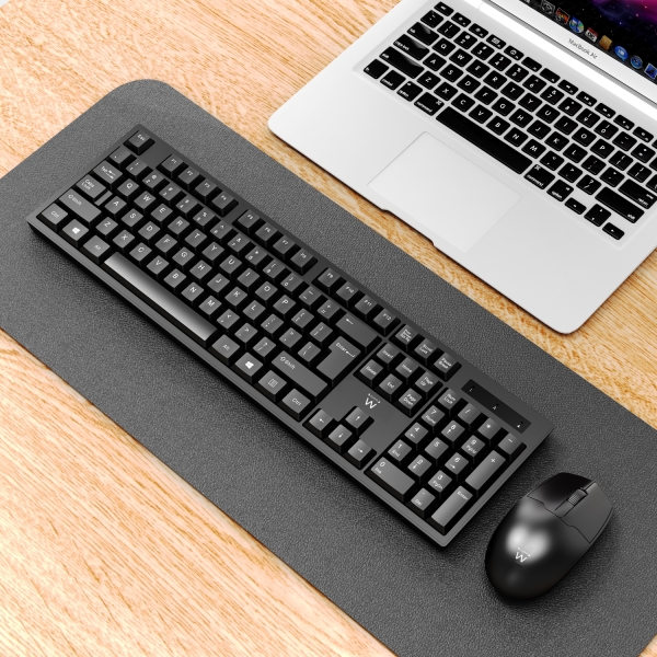 Pacote sem fio Ewent 2,4 Hz KB+Mouse - Teclado de escritório - Receptor USB-A - 1 pilha AAA (inclusa) - Preto