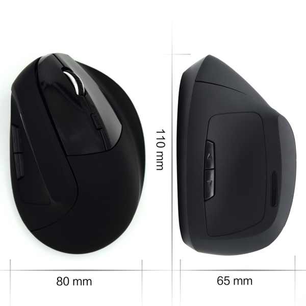 Rato sem fios Ewent 2,4 Hz - Rato vertical ergonómico - DPI selecionável 800-1200-2400 dpi - Bateria de lítio recarregável de 400 mAh - Preto