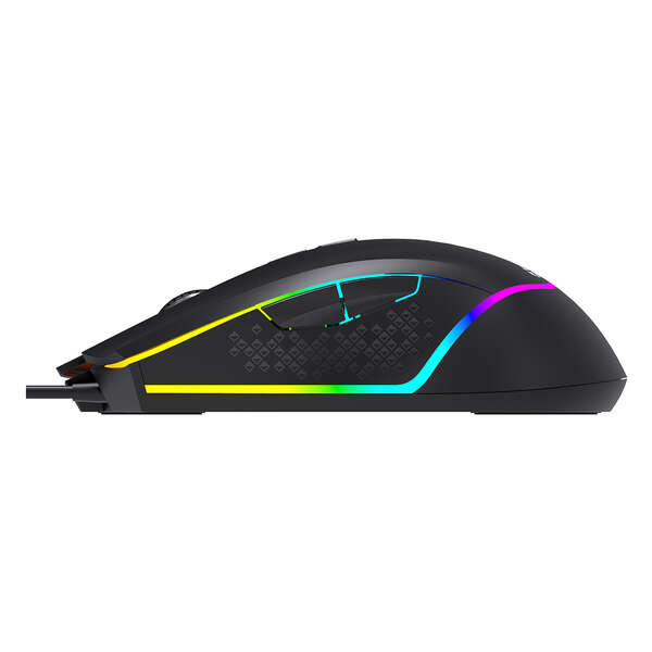 Rato gaming USB Unykach Nova M244 com iluminação RGB de 6400 dpi - 5 botões - Utilização para destros - Cabo de 1,50 m - Preto