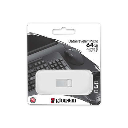Pendrive Kingston DataTraveler Micro USB 64 GB - USB 3.2 Gen 1 - Ultracompacto e leve - Clip para porta-chaves - Corpo em metal (Pendrive)
