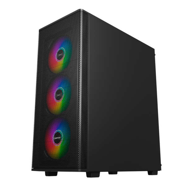 Caixa para jogos Unykach MIR 100 ATX, Micro ATX, ITX - Painel lateral em vidro temperado - USB-A 2.0, 3.0 e áudio - 4 ventoinhas ARGB de 120 mm pré-instaladas - Compatível com refrigeração líquida