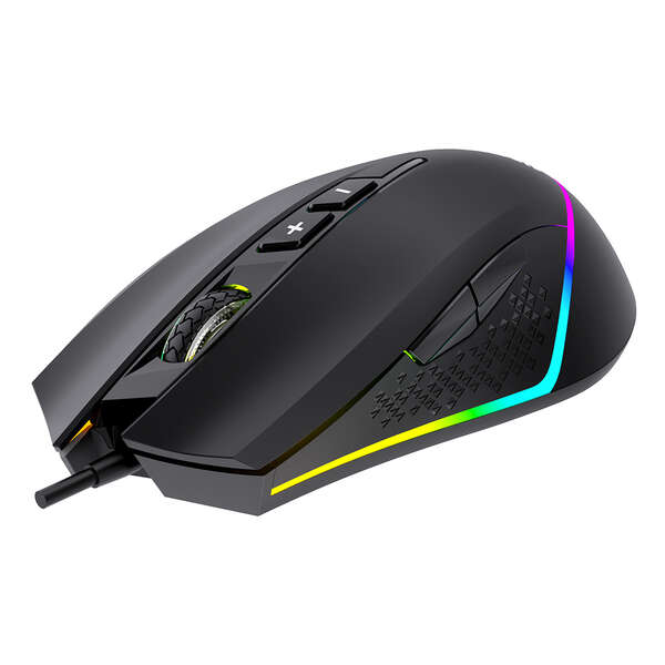 Rato gaming USB Unykach Nova M244 com iluminação RGB de 6400 dpi - 5 botões - Utilização para destros - Cabo de 1,50 m - Preto