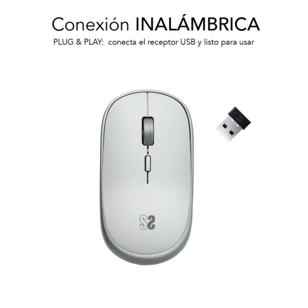 Mini mouse sem fio Subblim - 54 mm x 25 mm - Silencioso - Precisão ajustável - Acabamento de qualidade - Ambidestro - 4 botões - Economia de energia - Branco