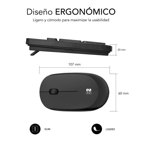 Subblim Combo Business Slim Silencioso 2.4G Wireless - Teclado e Rato Ergonómicos - Ligação Plug & Play - Resistente a Derrames - Teclas Silenciosas - Preto