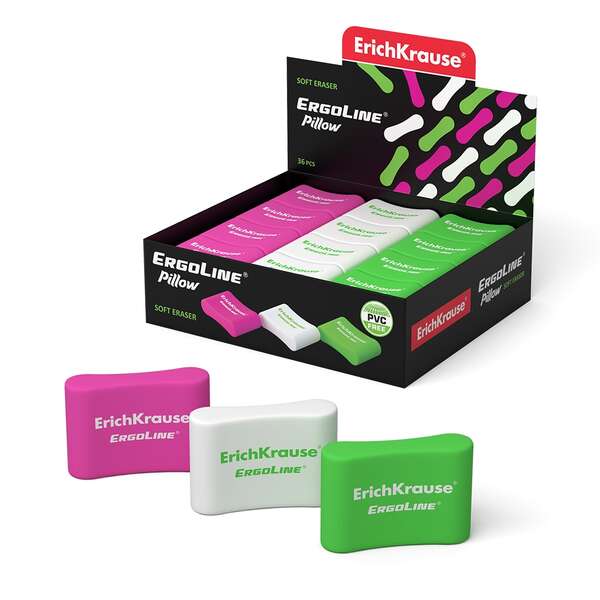 Caixa  36 unidades  Borracha ergonómica Erichkrause Ergoline Pillow - Fabricada em borracha termoplástica hipoalergénica - Sem PVC - Rosa, Branco e Verde