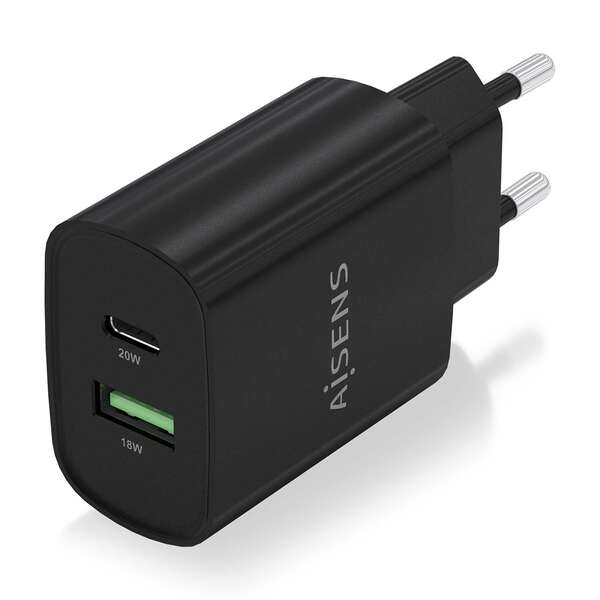 Carregador Aisens 20W - 1xUSB-C PD3.0 - 1xUSB-A QC3.0 - Cor Preto