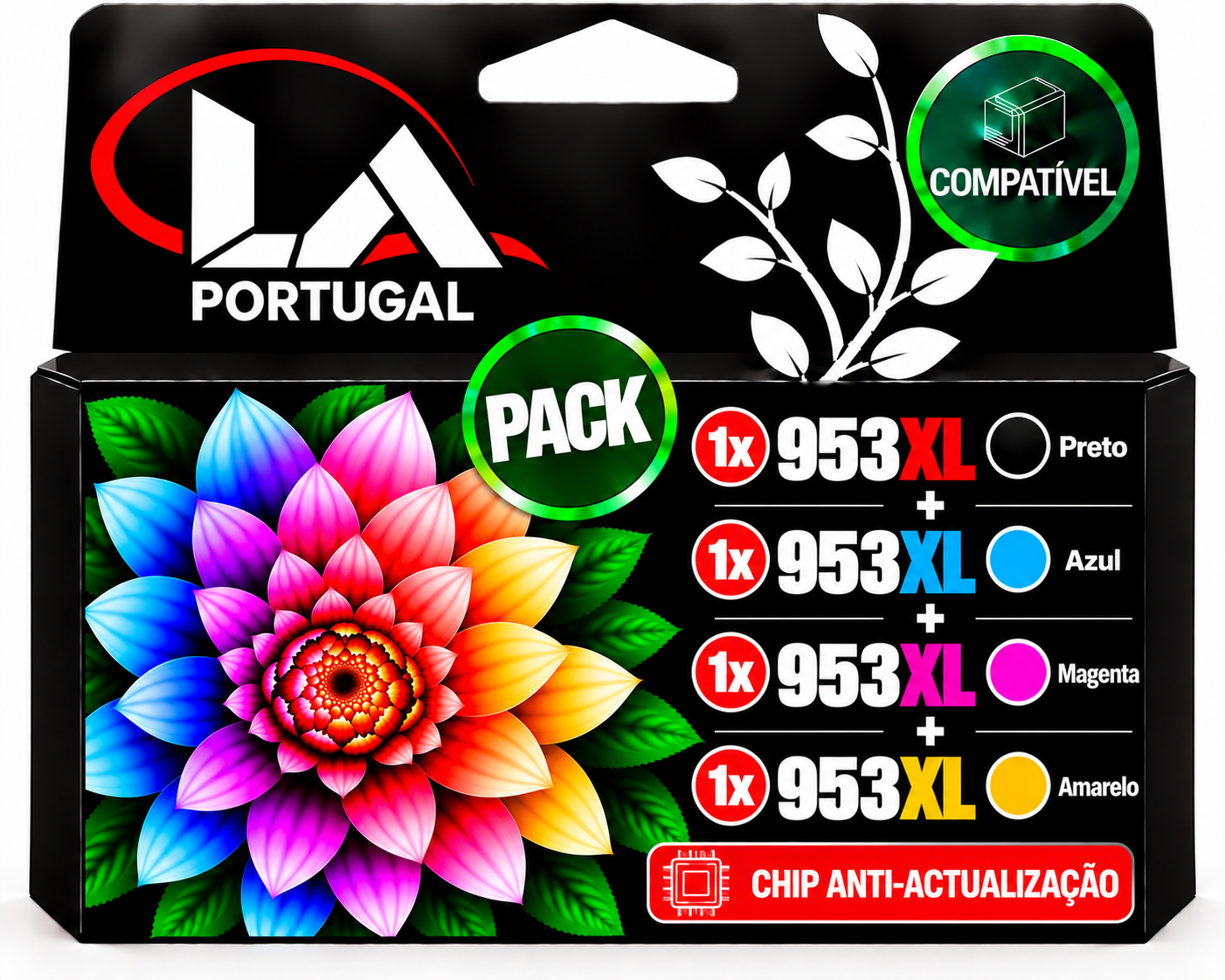 PACK TINTEIROS COMPATIVEIS COM HP 953XL - PRETO + 1 X HP 953XL CADA COR ( CHIP ANTI- ACTUALIZAÇÃO)