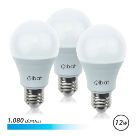 Pacote Elbat com 3 Lâmpadas LED A60 12W - 1080LM - Base E27 - Luz Fria