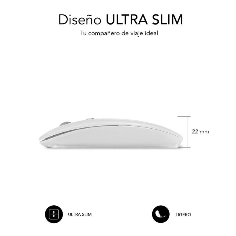 Rato Subblim Dual Flat - Ligação Dupla - Clique Silencioso - Bateria Recarregável - Roda de Silicone - Precisão de 1600 DPI - Branco